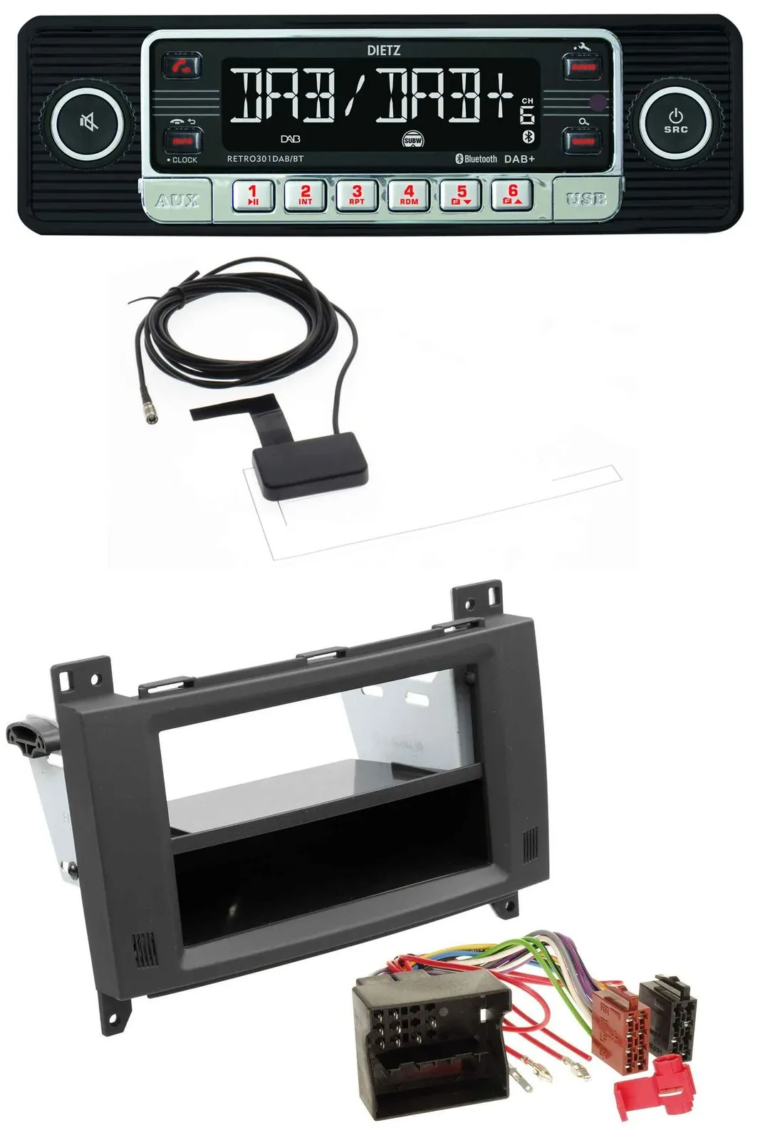 Dietz DAB Bluetooth USB MP3 Autoradio für Mercedes A- B-Klasse Vito rubbertouch-