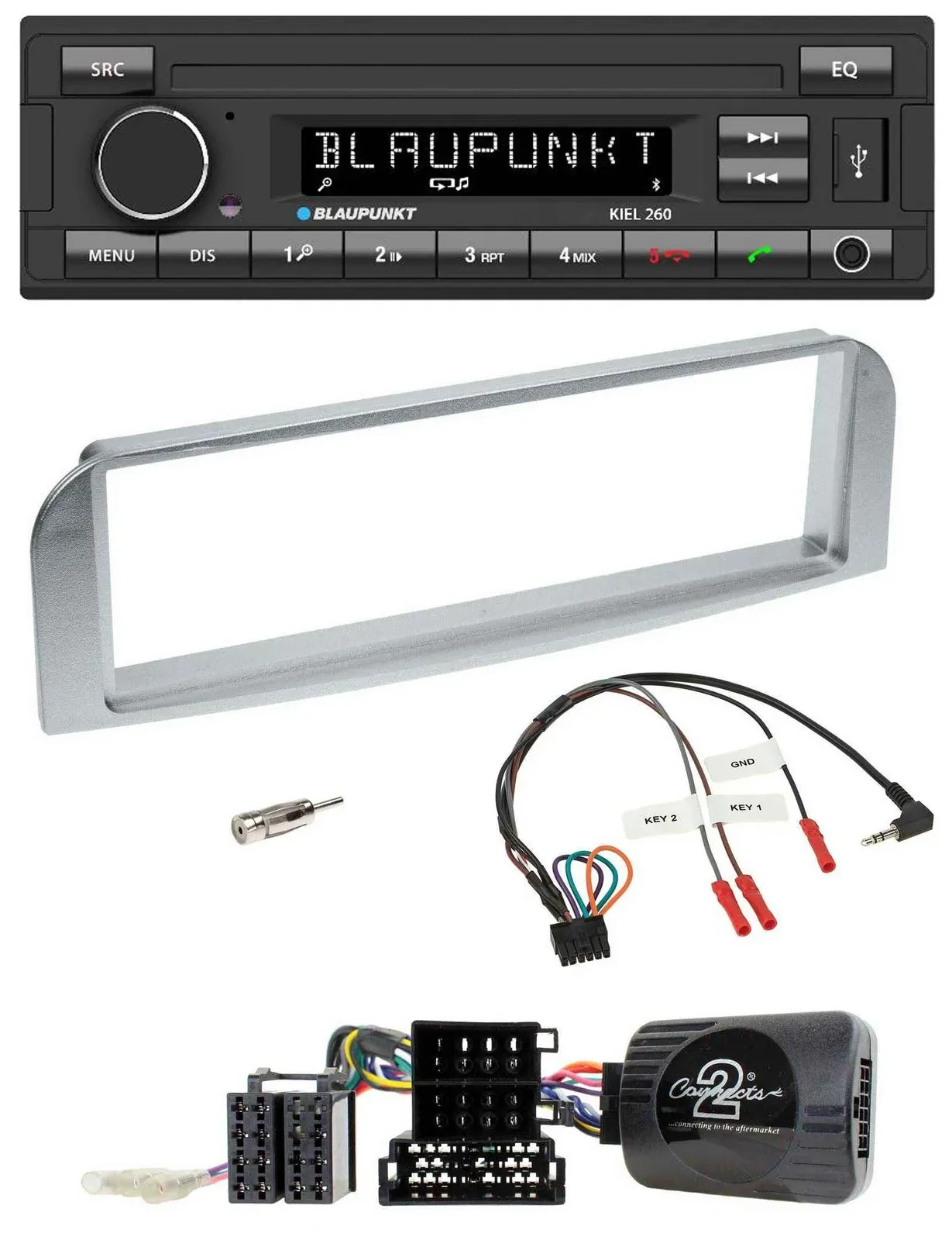 Автомагнитола Blaupunkt USB, DAB, Bluetooth для Alfa Romeo GT/147 (2007–2010), серебристо-серая, поддержка кнопок на руле