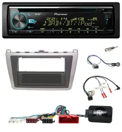 Автомагнитола для Mazda 6 Pioneer DAB, CD, USB, Bluetooth, 2008–2012, серебристый/черный, поддержка кнопок на руле