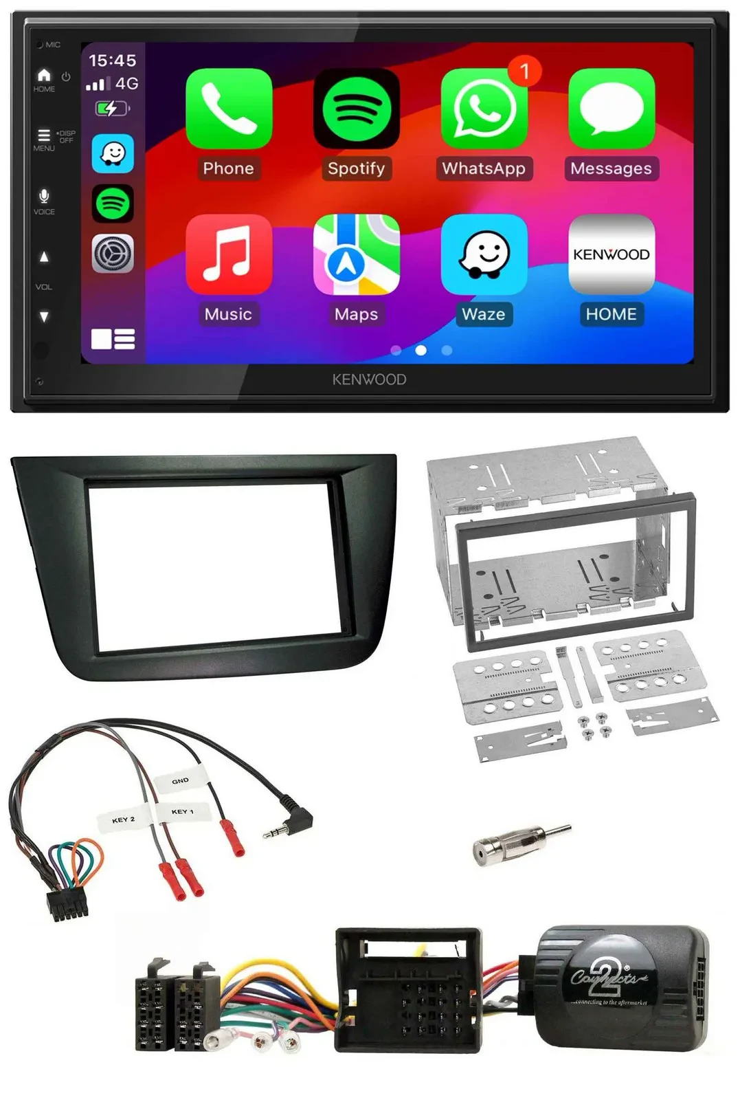 Kenwood Lenkrad USB DAB 2DIN Bluetooth Autoradio für Seat Altea Toledo schwarz