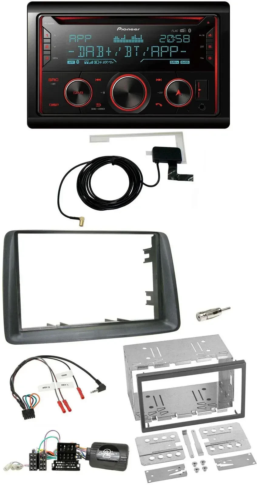 Автомагнитола для Fiat Panda 2007–2012 Pioneer 2DIN DAB USB CD Bluetooth серый