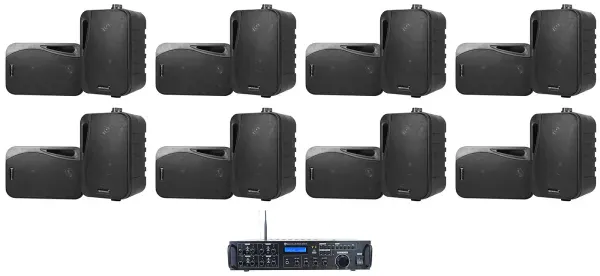 Rockville Rock Zone 8 Ch. Multi Room Home Receiver+(16) Black 4" Wall Speakers