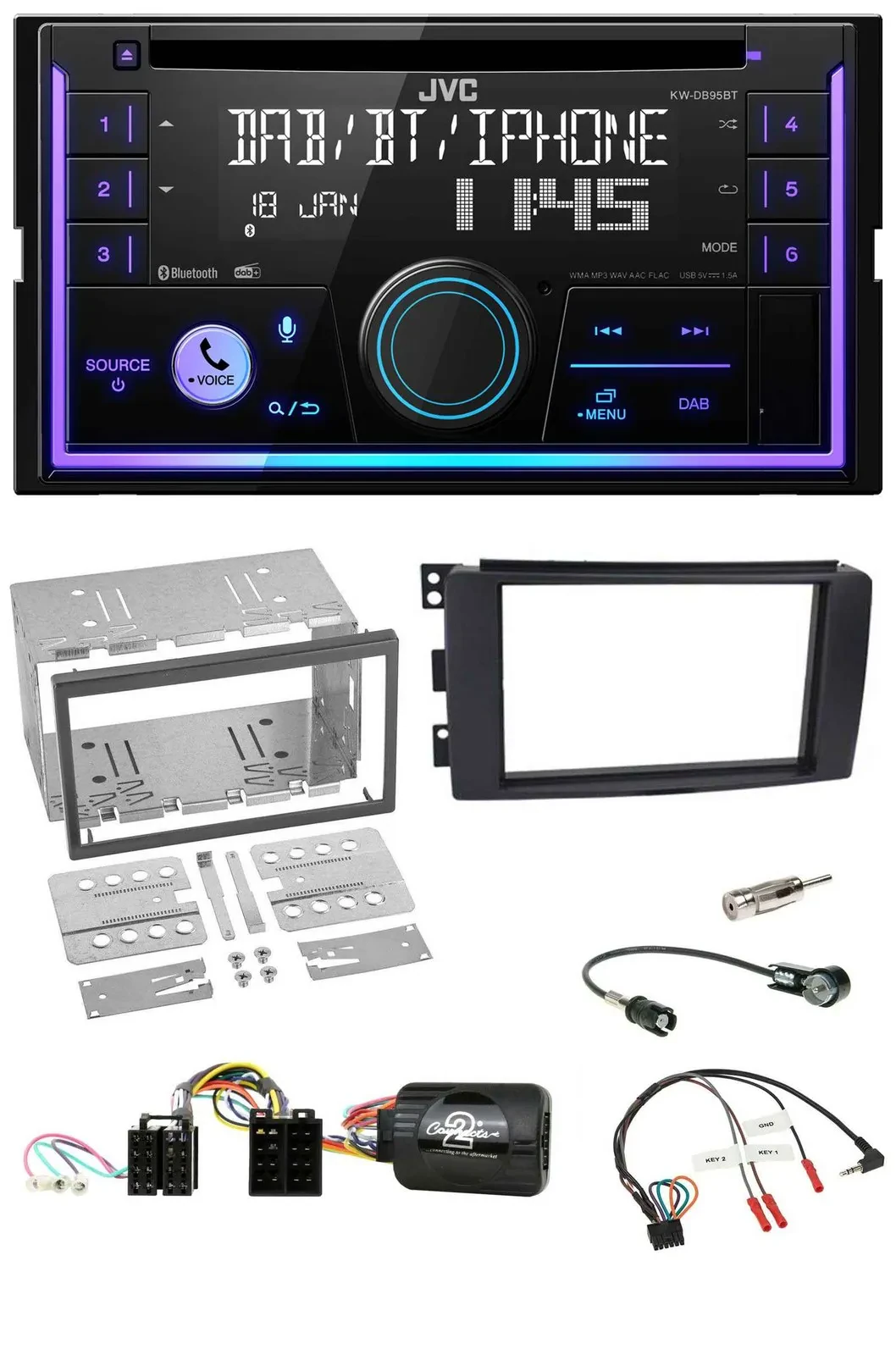 JVC Lenkrad USB 2DIN DAB Bluetooth CD Autoradio für Smart ForFour 2004-2006