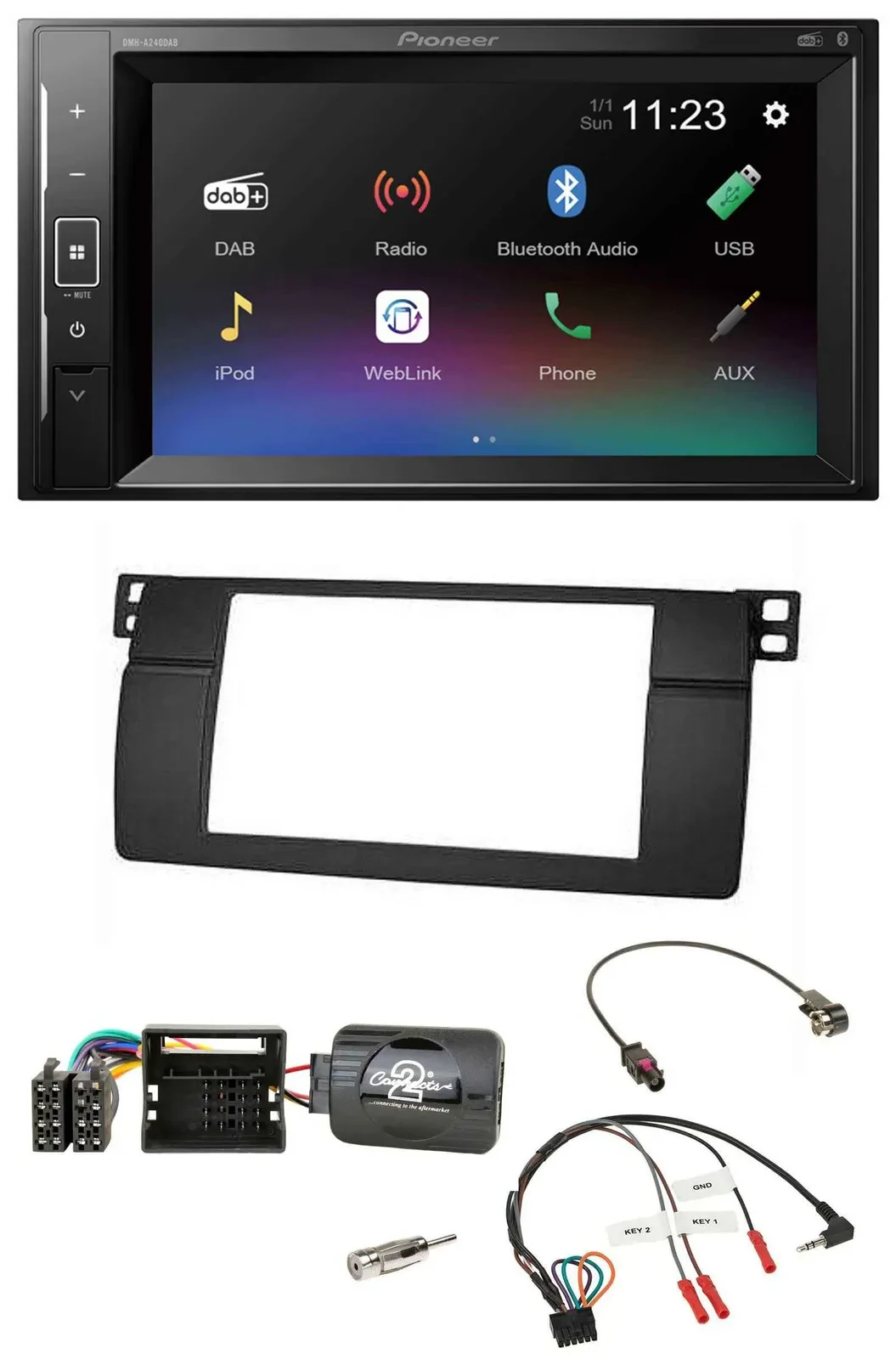 Автомагнитола для BMW 3 Series E46 (2001–2006) Pioneer 2DIN DAB, Bluetooth, USB, поддержка кнопок на руле