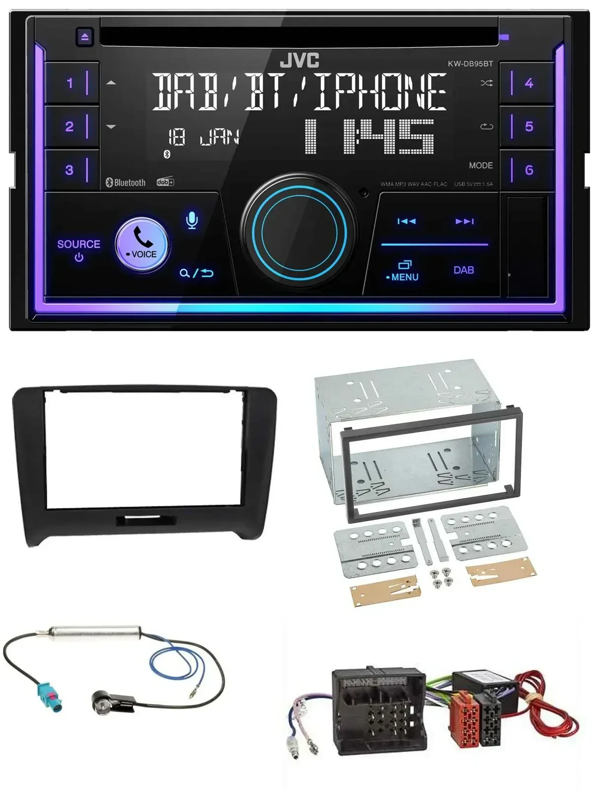 Автомагнитола для Audi TT 2006–2014 JVC 2-DIN, CD/MP3, USB, DAB, Bluetooth