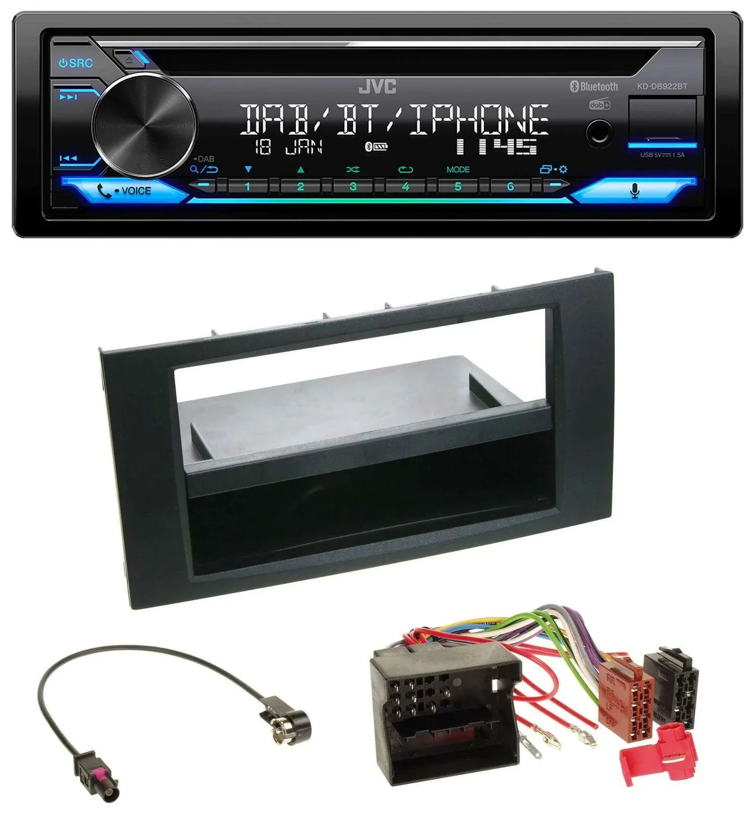 JVC Bluetooth MP3 USB DAB CD Autoradio für Ford Fusion Transit Kuga 05-12 schwar