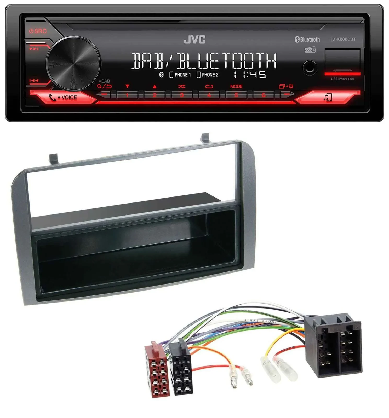 JVC Bluetooth USB DAB MP3 Autoradio für Alfa Romeo 147 GT Ablagefach anthrazit