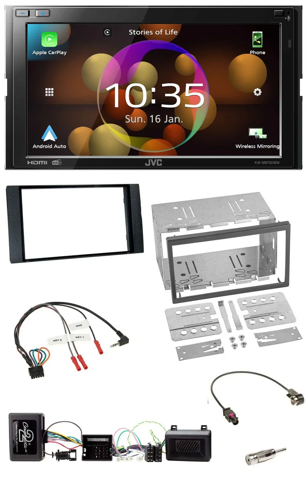 JVC DAB Lenkrad 2DIN Bluetooth USB Autoradio für Ford Kuga 2008-12 schwarz