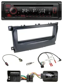 Автомагнитола Kenwood CD, USB, Bluetooth, DAB, совместима с Ford S-Max/Mondeo (2007–2014), черный