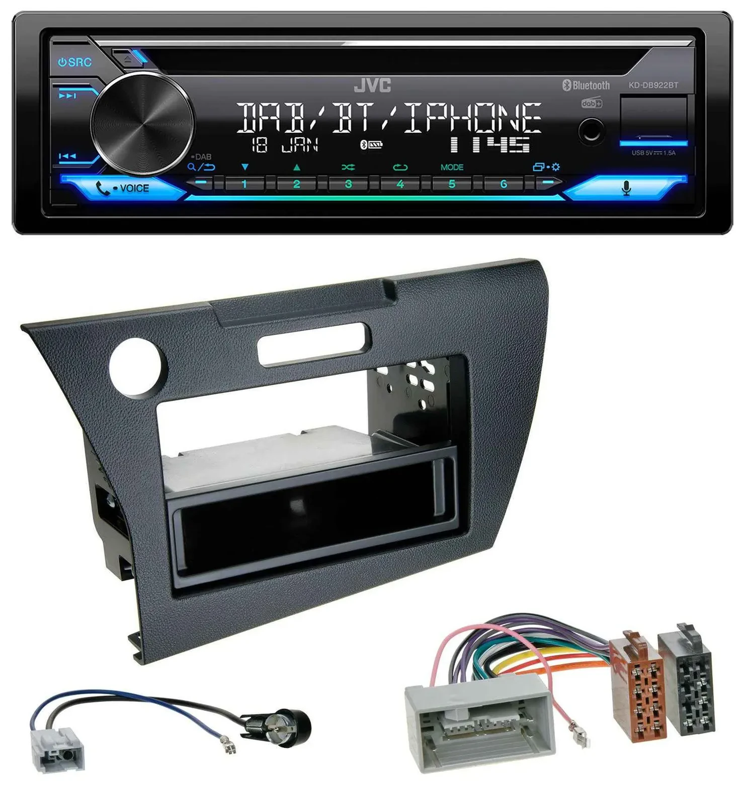 JVC Bluetooth MP3 USB DAB CD Autoradio für Honda CR-Z (ZF1, ab 2010)