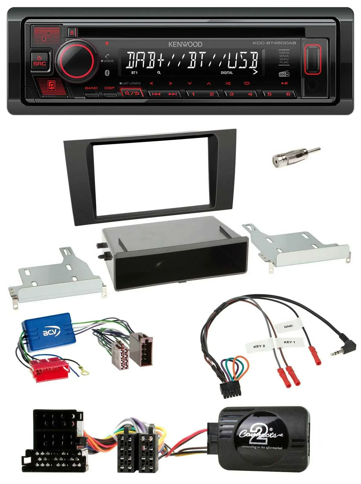 Kenwood Lenkrad CD USB Bluetooth DAB Autoradio für Audi A4 B5 1999-2001 Aktivsys