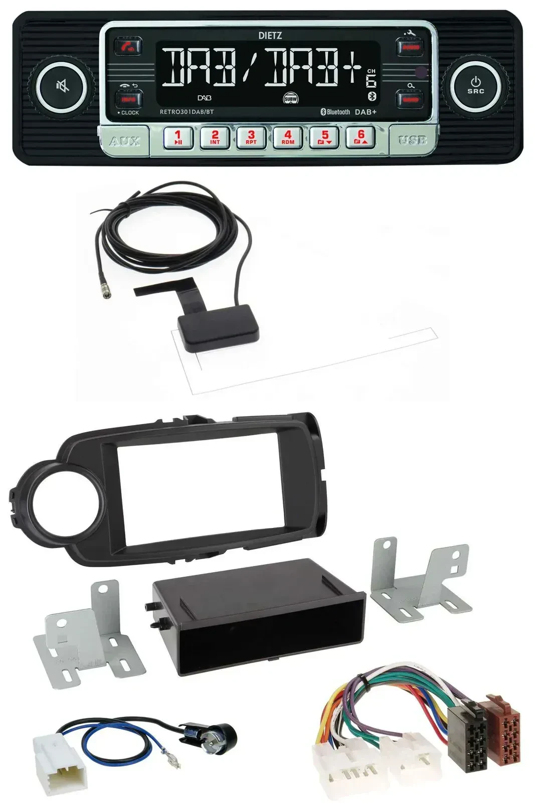 Автомагнитола для Toyota Yaris (2011–2014) Dietz DAB, Bluetooth, USB, MP3, черная