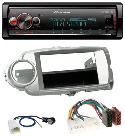 Автомагнитола для Toyota Yaris (2011–2014) Pioneer Bluetooth, USB, MP3, DAB, серебристый