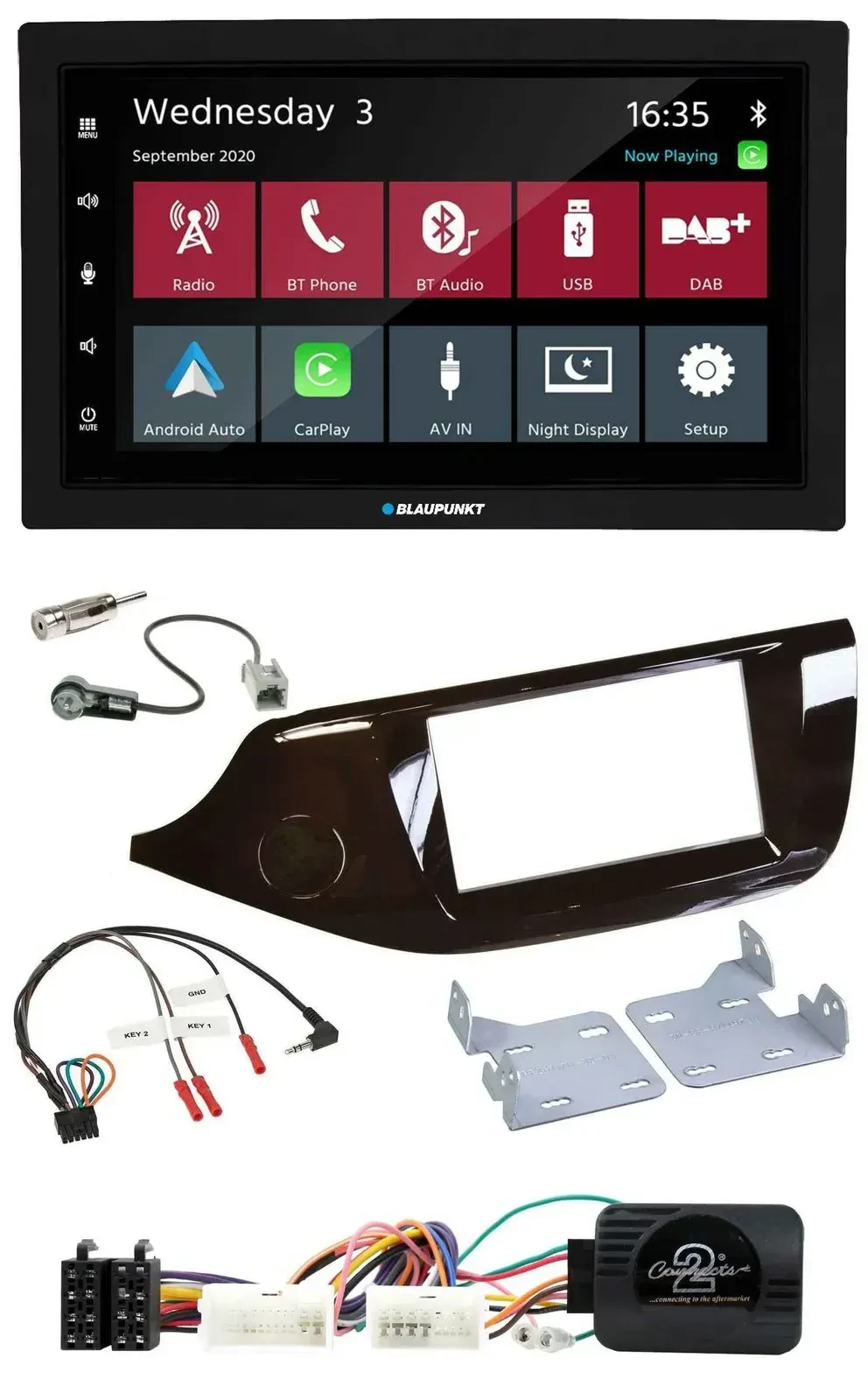 Blaupunkt 2DIN Lenkrad USB Bluetooth DAB Autoradio für Kia Ceed ab 2012 glänzend
