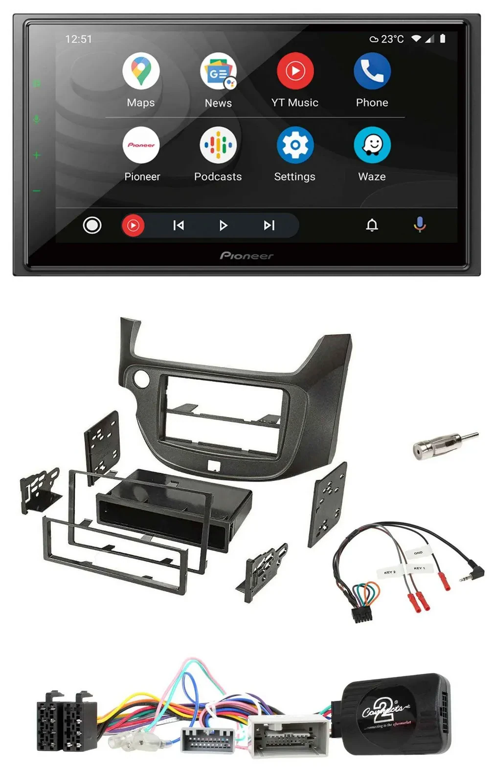 Pioneer USB 2DIN DAB Lenkrad Bluetooth Autoradio für Honda Jazz ab 14 dunkelgrau