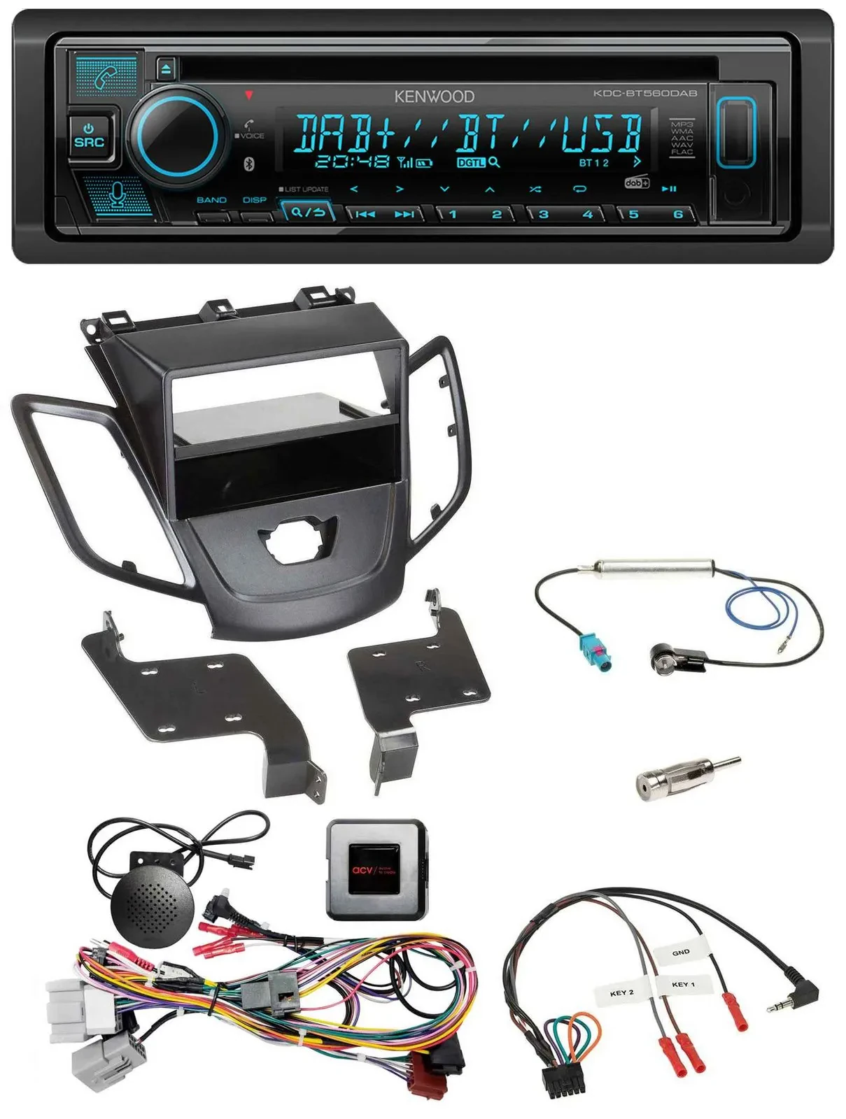 Kenwood Bluetooth DAB CD Lenkrad USB Autoradio für Ford Fiesta 10-13 ohne Displa