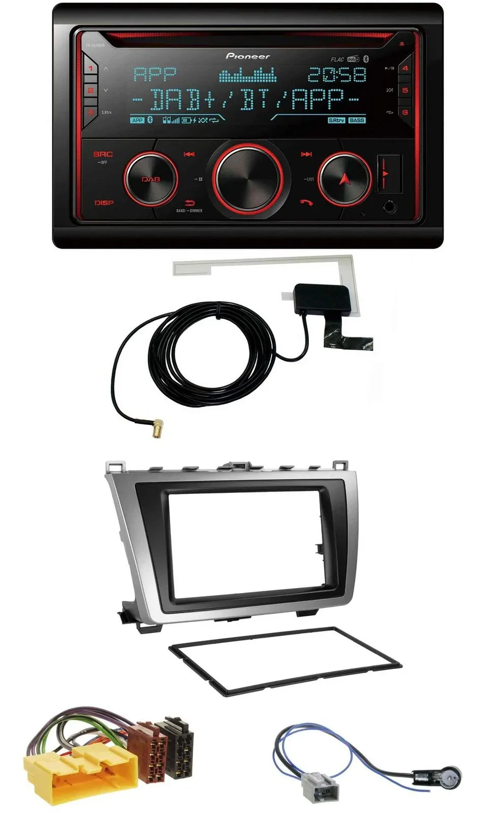 Pioneer 2DIN MP3 DAB USB CD Bluetooth Autoradio für Mazda 6 08-12 schwarz-silber