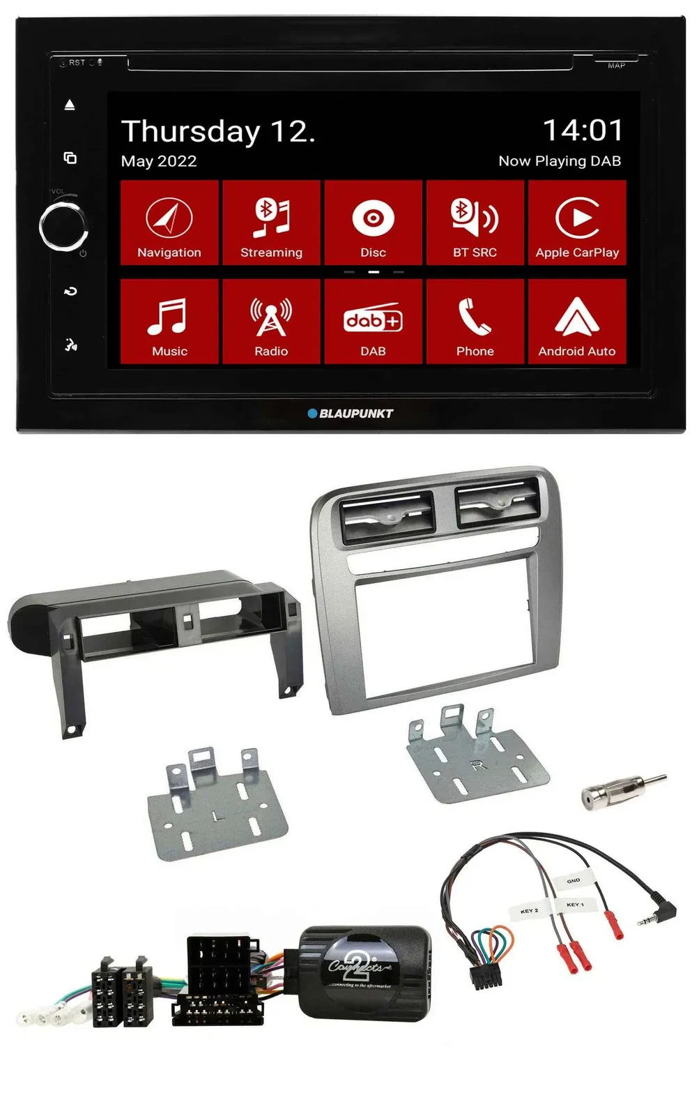 Blaupunkt 2DIN Lenkrad Bluetooth USB TMC DAB Navigation für Fiat Grande Punto an