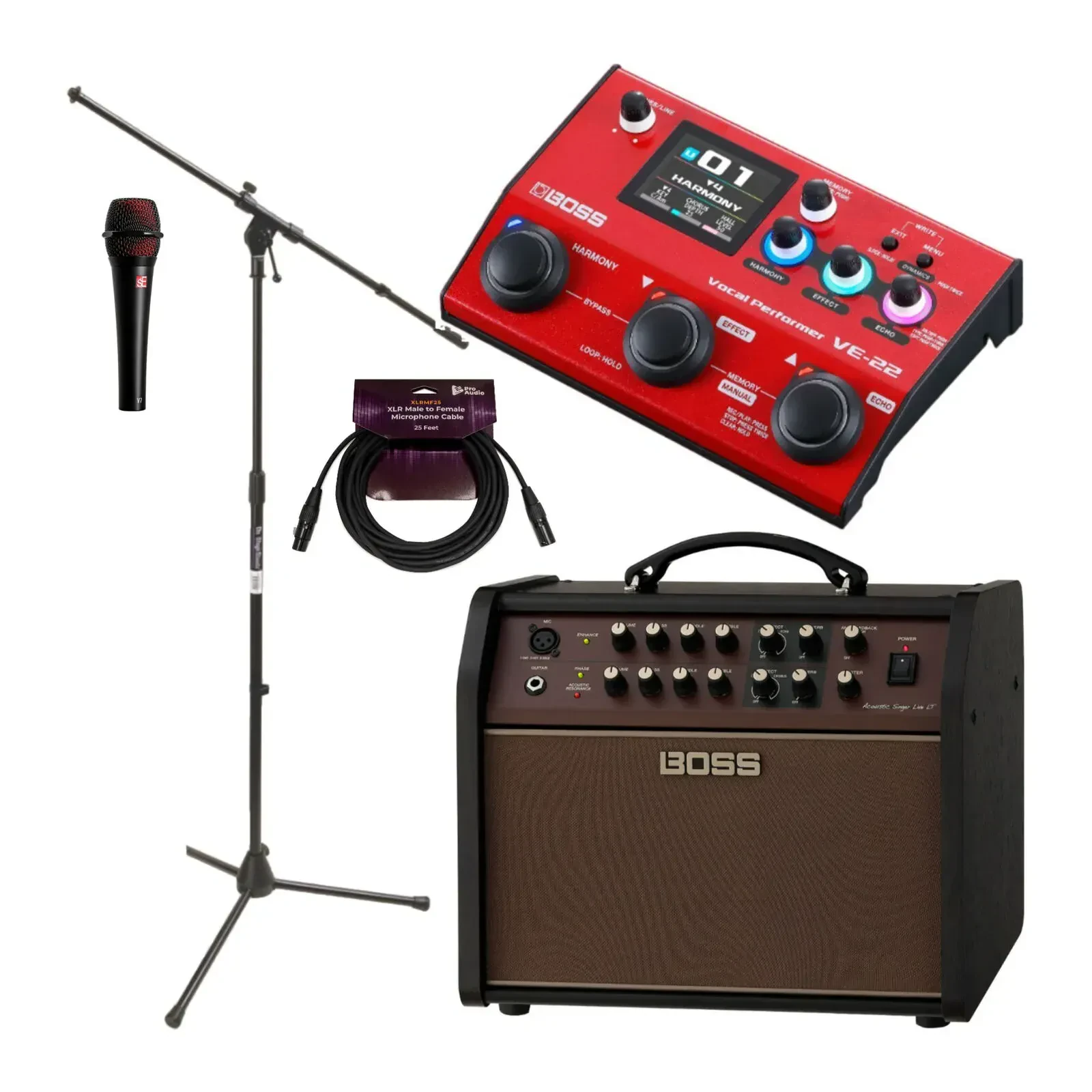 BOSS Acoustic Singer Live LT 60 Watt Bi Amp Acoustic Guitar Amplifier Bundle