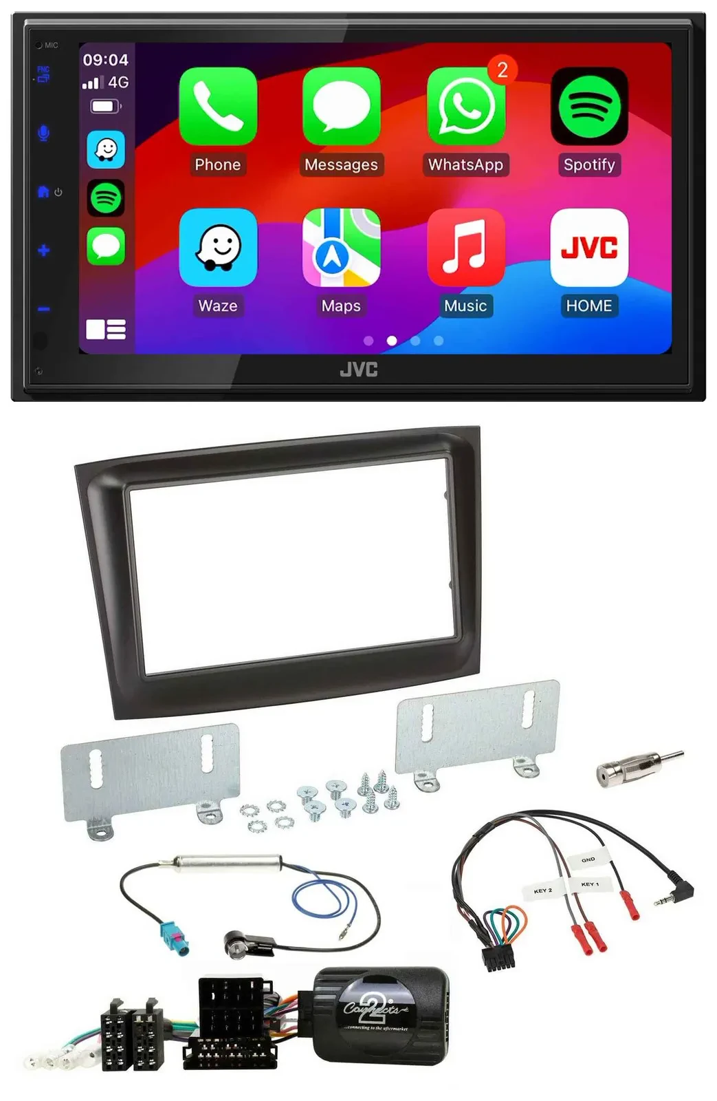 Автомагнитола JVC 2DIN Bluetooth DAB USB для Fiat Doblo ISO CAN-Bus