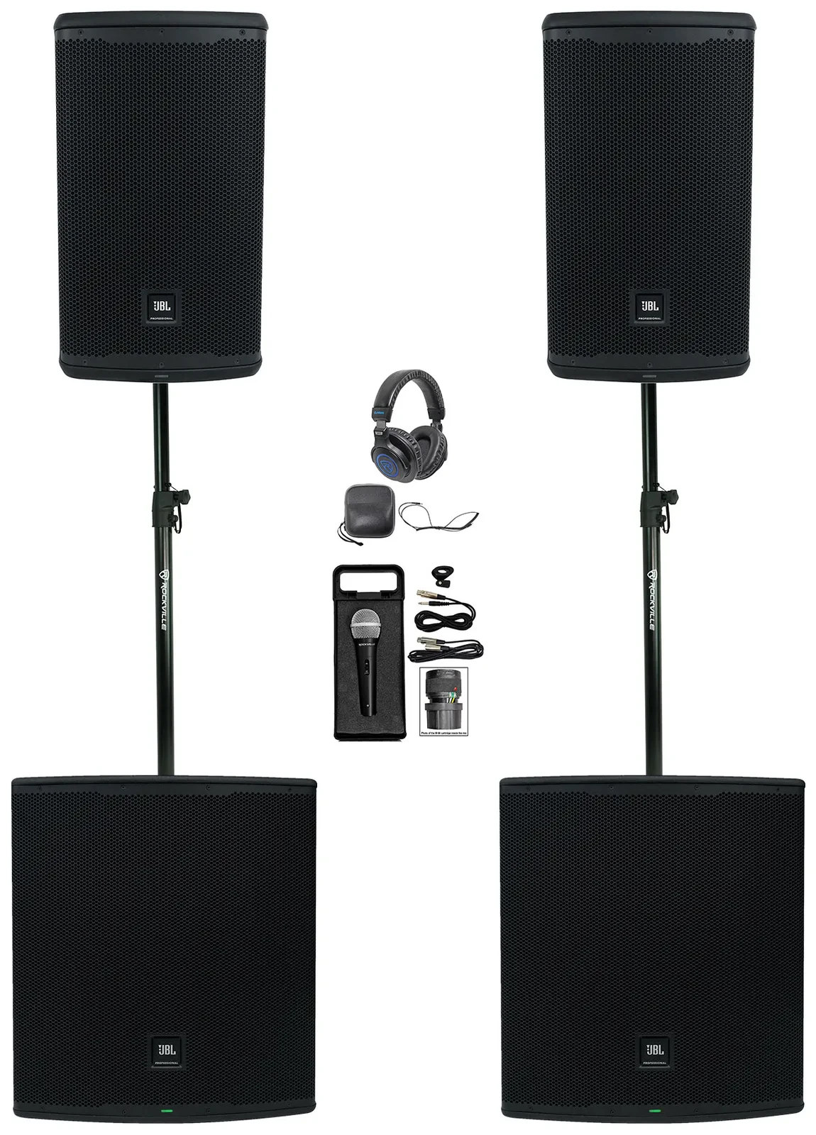 2) JBL EON710 10" DJ PA Speakers+Bluetooth+2) EON718S Subwoofers+Mic+Headphones