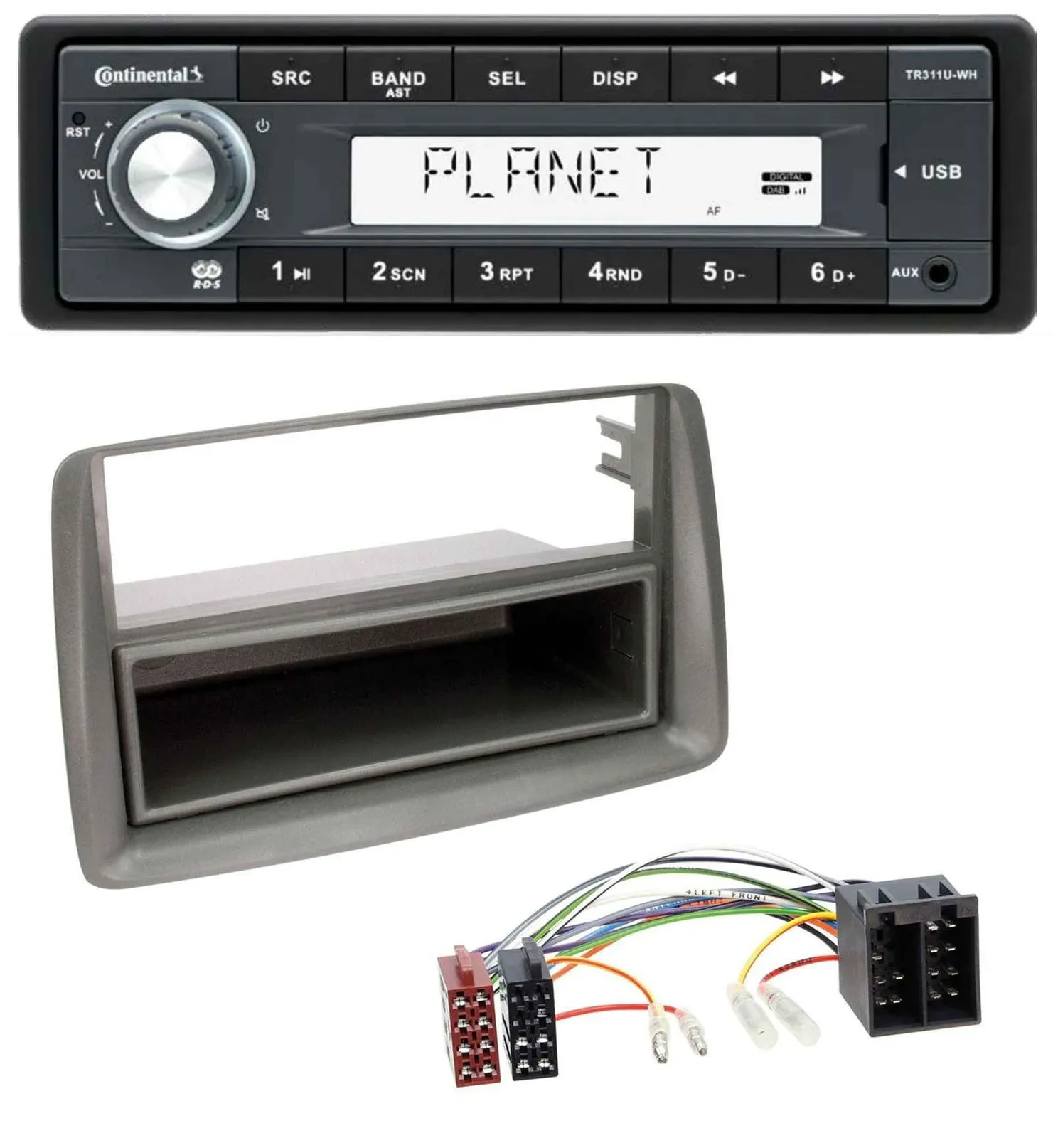 Continental USB MP3 AUX 1DIN Autoradio für Fiat Panda (169 2003-2012) grau