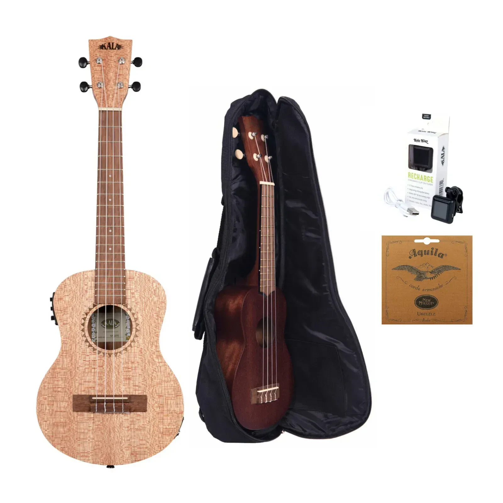 Kala Burled Meranti Tenor 4-String Ukulele with Bag and Accessories