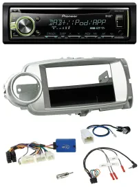 Автомагнитола для Toyota Yaris 2011–2014 Pioneer DAB, USB, MP3, CD, поддержка управления на руле, серебристая