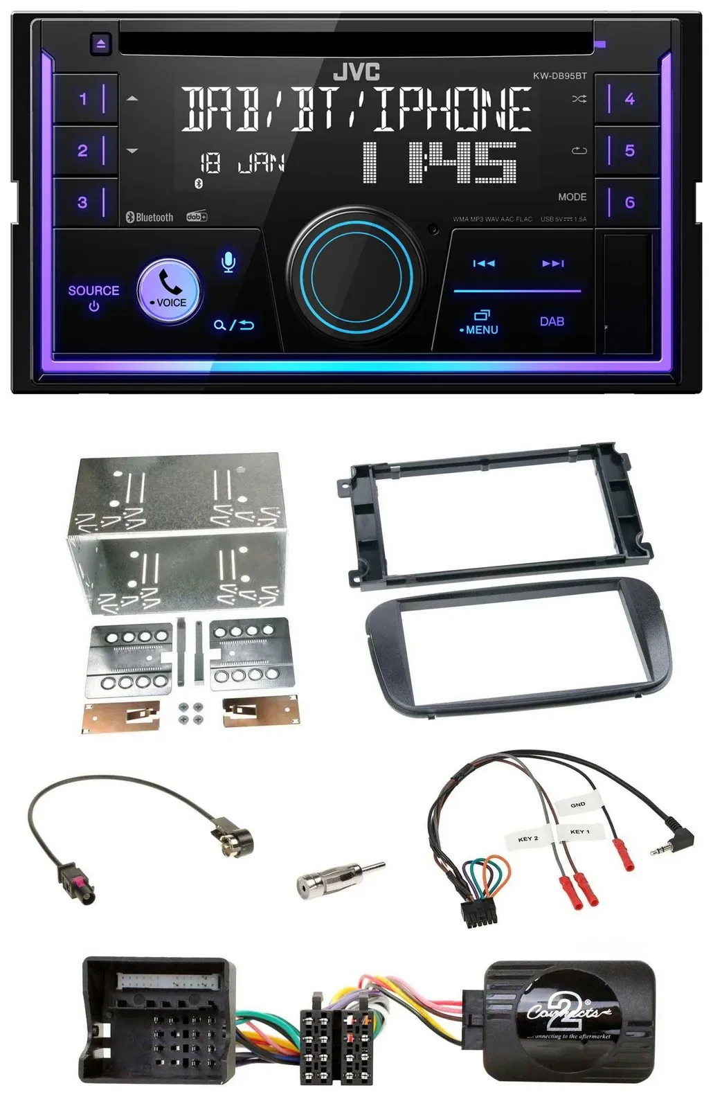 JVC Lenkrad USB 2DIN DAB Bluetooth CD Autoradio für Ford S-Max Mondeo 07-14 Prof