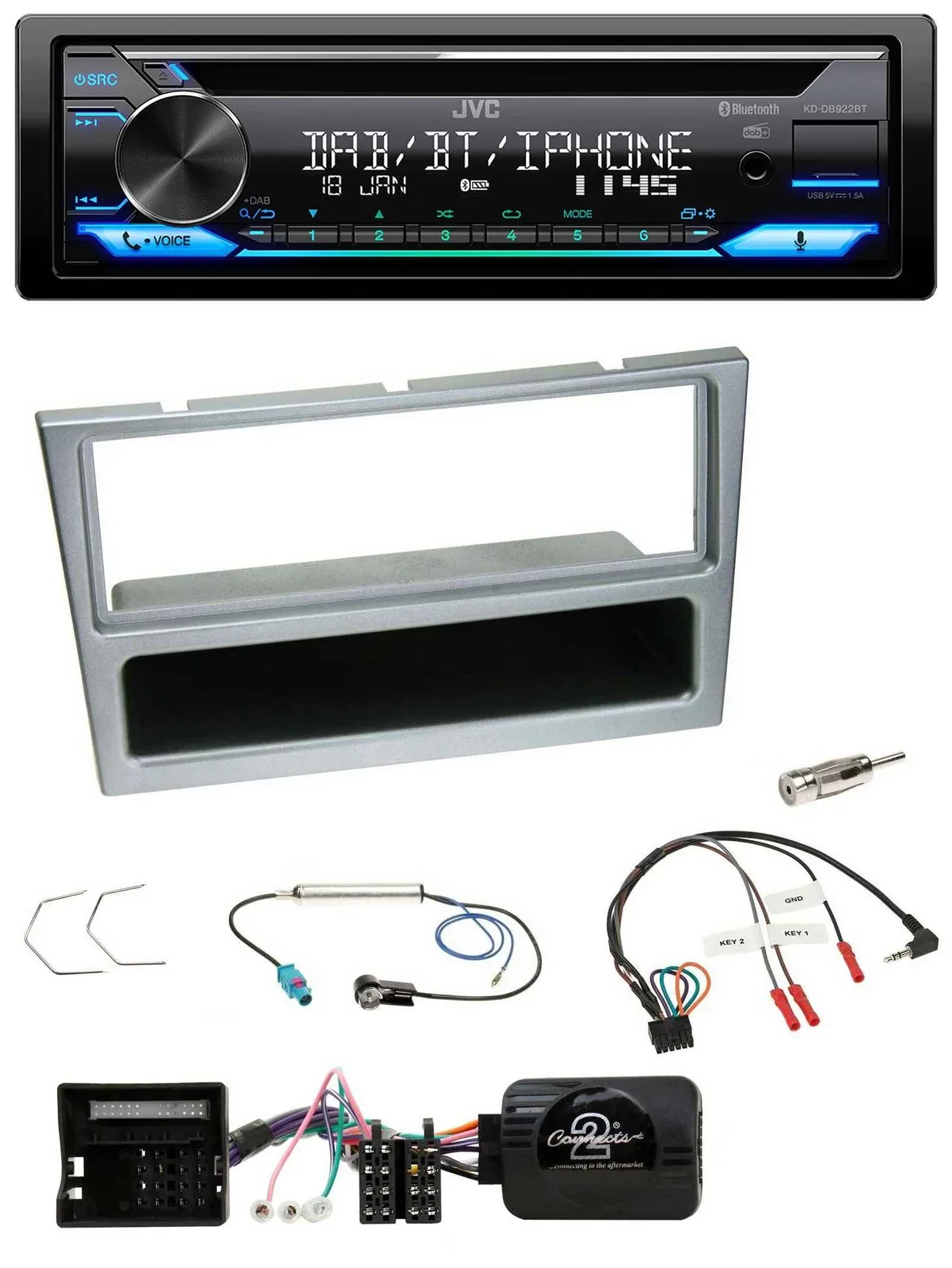 JVC Bluetooth Lenkrad USB DAB CD Autoradio für Opel Corsa C Tigra Meriva silber