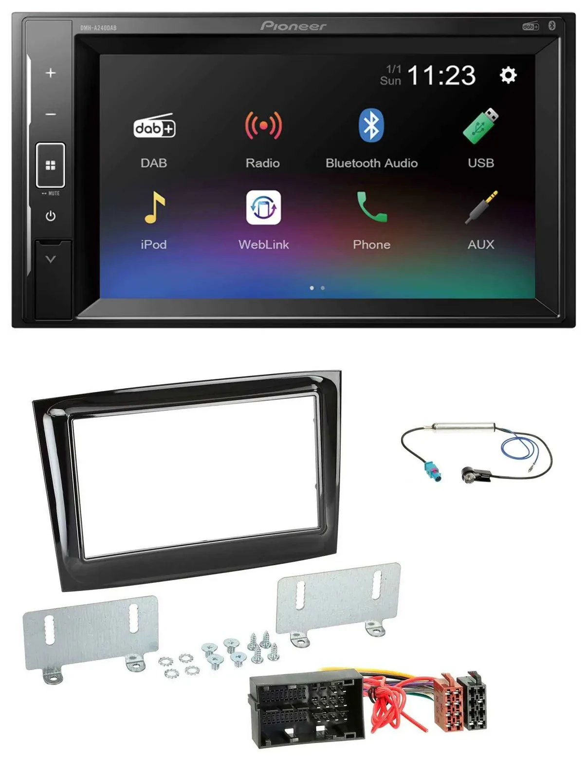 Pioneer DAB MP3 2DIN Bluetooth USB Autoradio für Fiat Doblo ab 2015 piano schwar