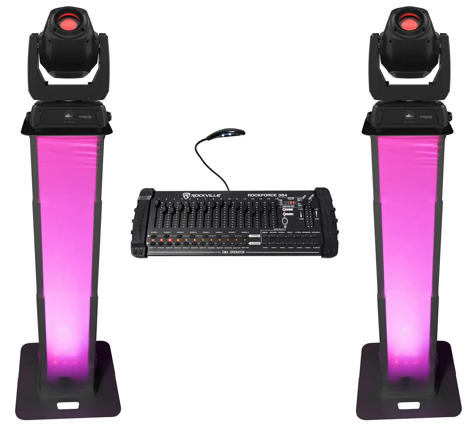 Прибор с полным движением Chauvet DJ Intimidator Spot 475ZX с DMX-пультом и стойками (пара)