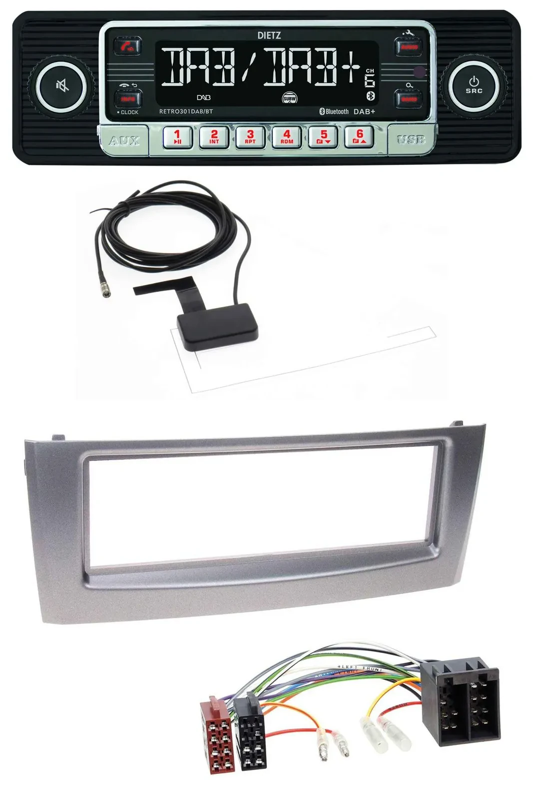 Автомагнитола для Fiat Punto/Grande Punto (с 2005 г.) Dietz DAB, Bluetooth, USB, MP3, серый