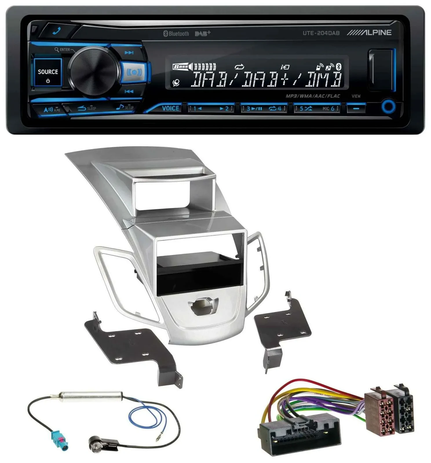 Alpine USB Bluetooth DAB MP3 Autoradio für Ford Fiesta Display 10-17 silber