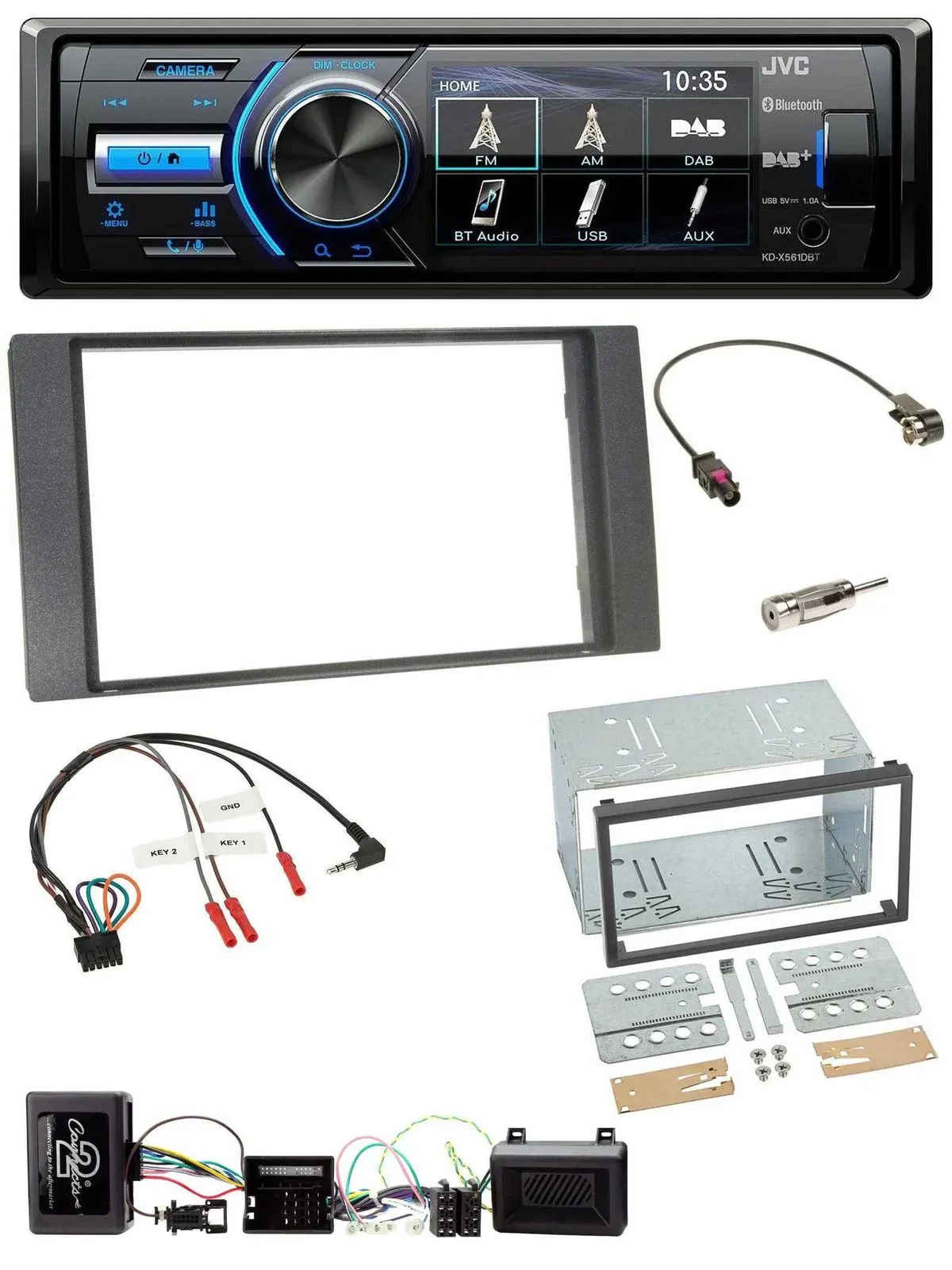 Автомагнитола для Ford Kuga (2008–2012) JVC Bluetooth, USB, DAB, поддержка кнопок на руле, антрацит