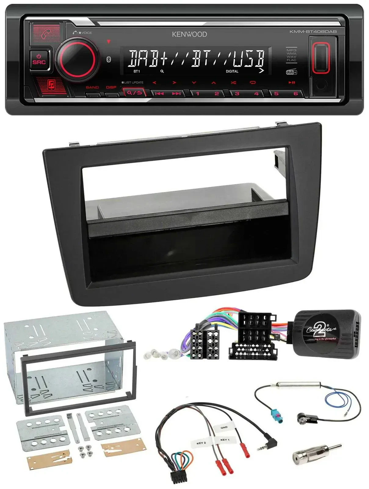 Автомагнитола Kenwood Bluetooth, USB, DAB, для Alfa Romeo MiTo 2008–2014, черная, с поддержкой управления на руле