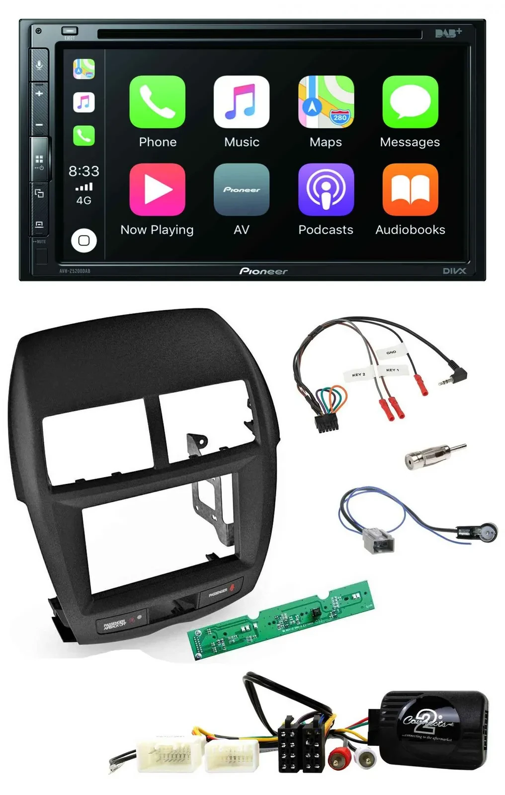 Pioneer DVD 2DIN Lenkrad DAB Bluetooth USB Autoradio für Mitsubishi ASX 2010-201