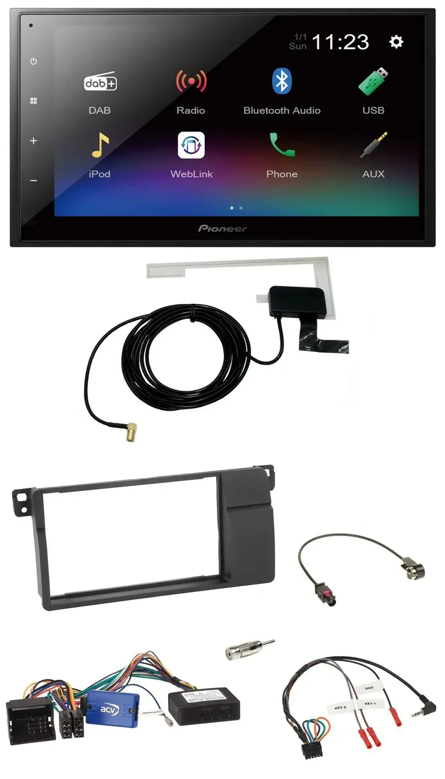 Автомагнитола Pioneer 2DIN DAB Bluetooth USB для BMW 3 Series E46 (2002–2006), черный