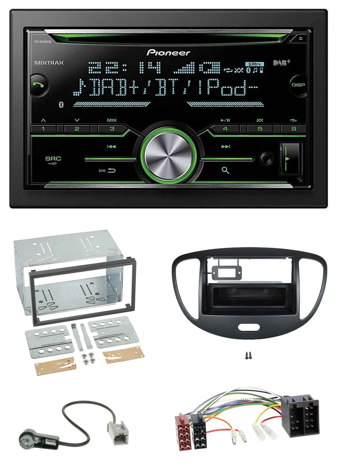 Автомагнитола для Hyundai i10 (2008–2013) Pioneer 2DIN Bluetooth MP3 DAB USB CD черный