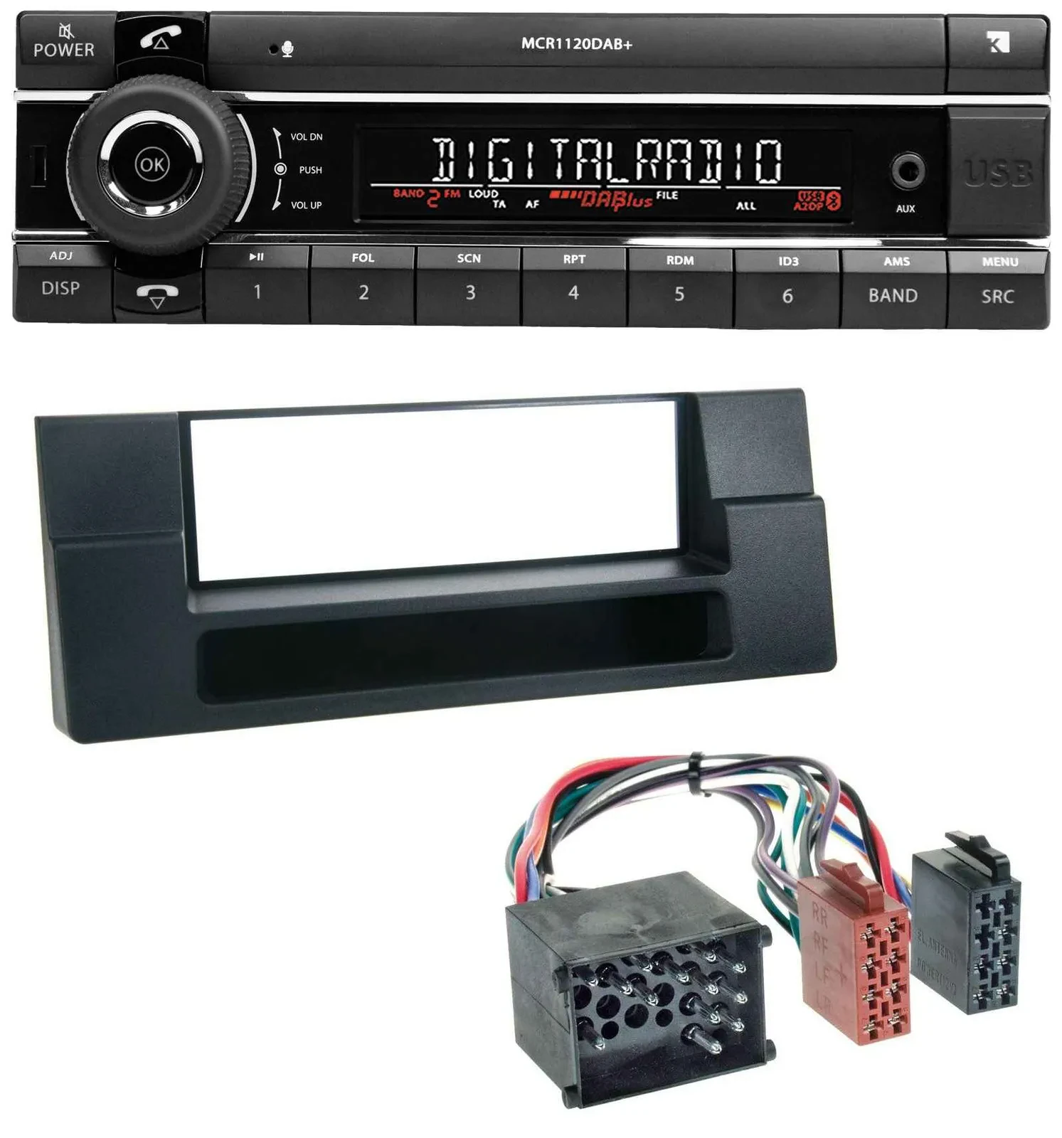 Kienzle Bluetooth MP3 USB DAB Autoradio für BMW X5 E53 5er E39 Rundpin Ablagefac