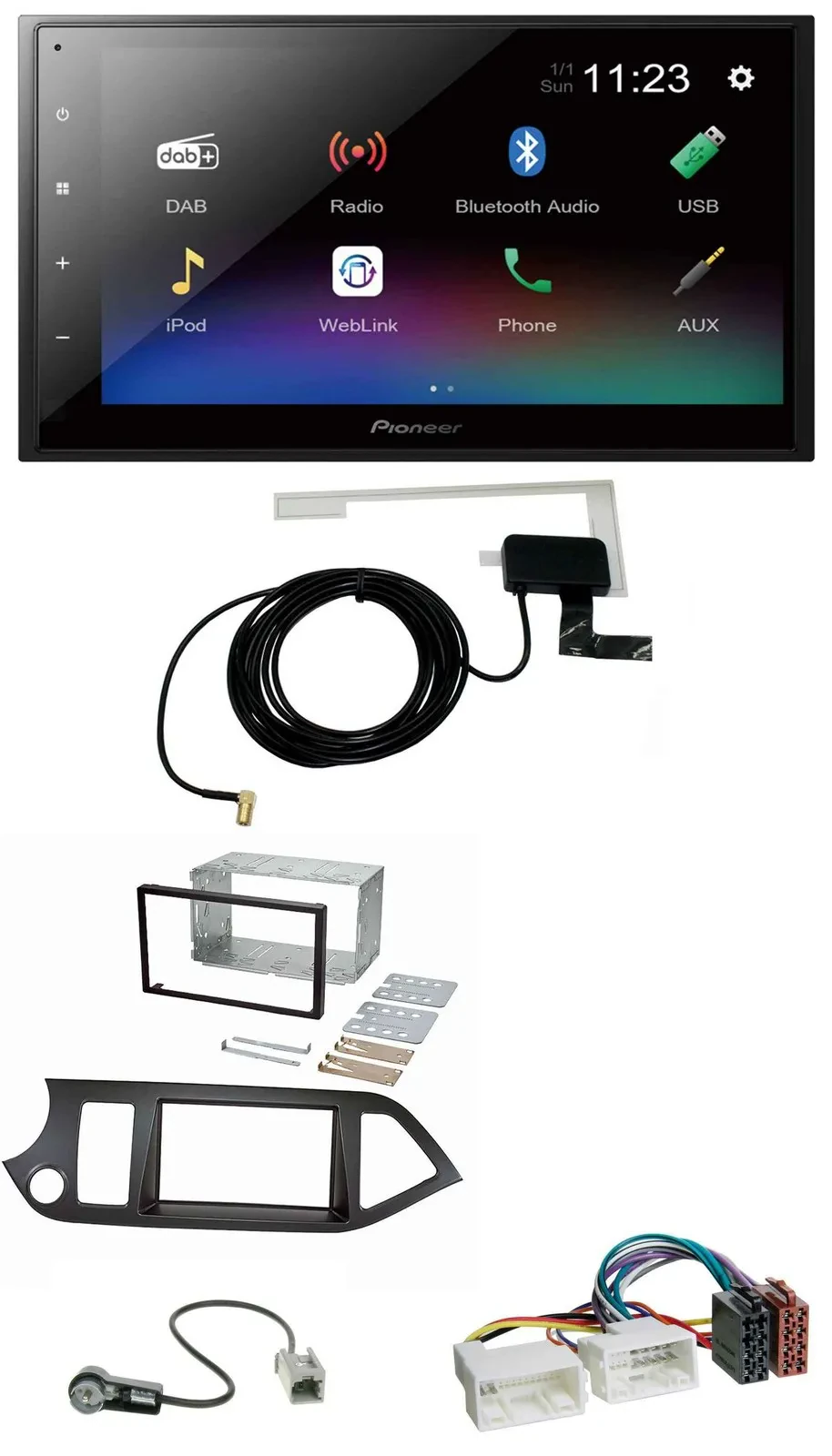 Автомагнитола Pioneer DAB MP3 Bluetooth 2DIN USB для Kia Picanto (с 2011), поддержка Start-Stop