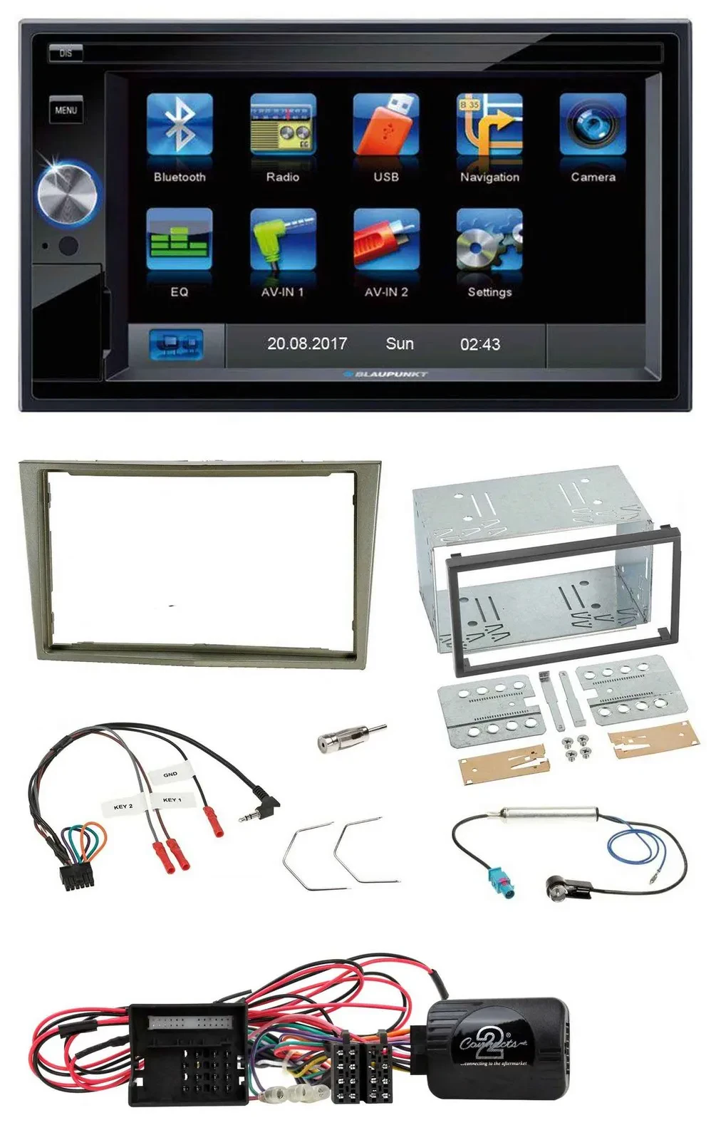 Blaupunkt SD USB TMC Bluetooth 2DIN Lenkrad Navigation für Opel Corsa D satin-st