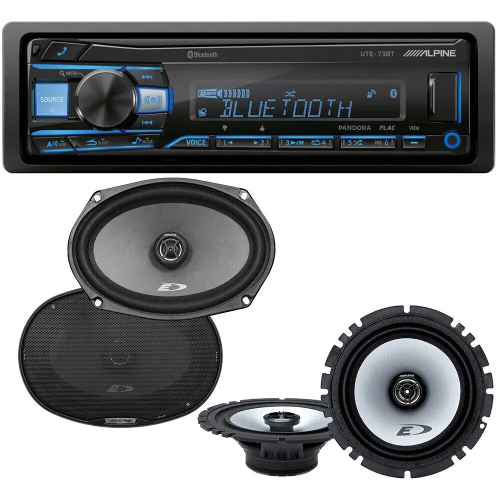 Alpine UTE-73BT Single DIN Digital Receiver with 6.5" + 6x9” Coaxial Speakers