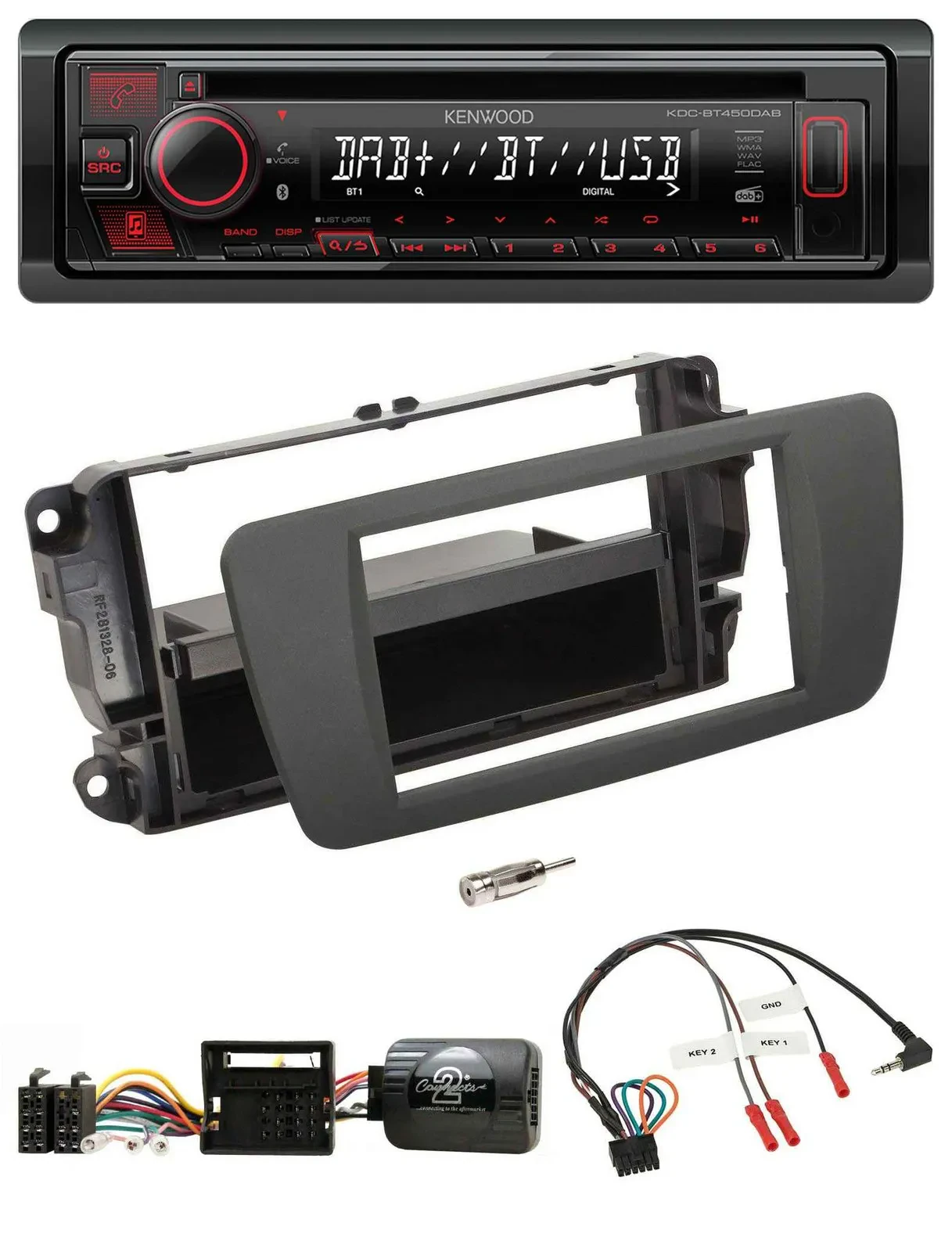 Автомагнитола для Seat Ibiza Kenwood CD USB Bluetooth DAB серый