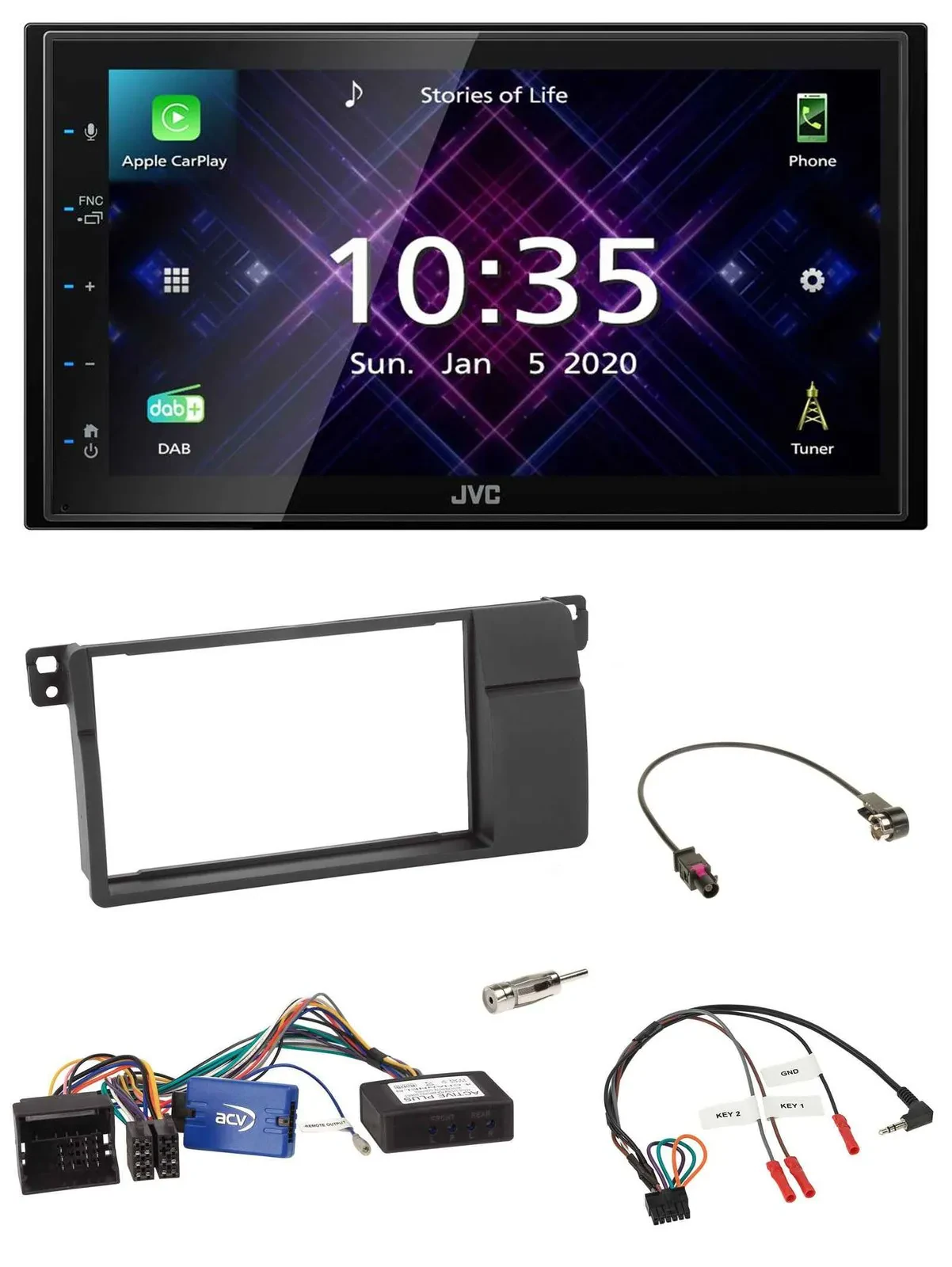 JVC DAB 2DIN Lenkrad Bluetooth USB Autoradio für BMW 3er E46 2002-2006 schwarz