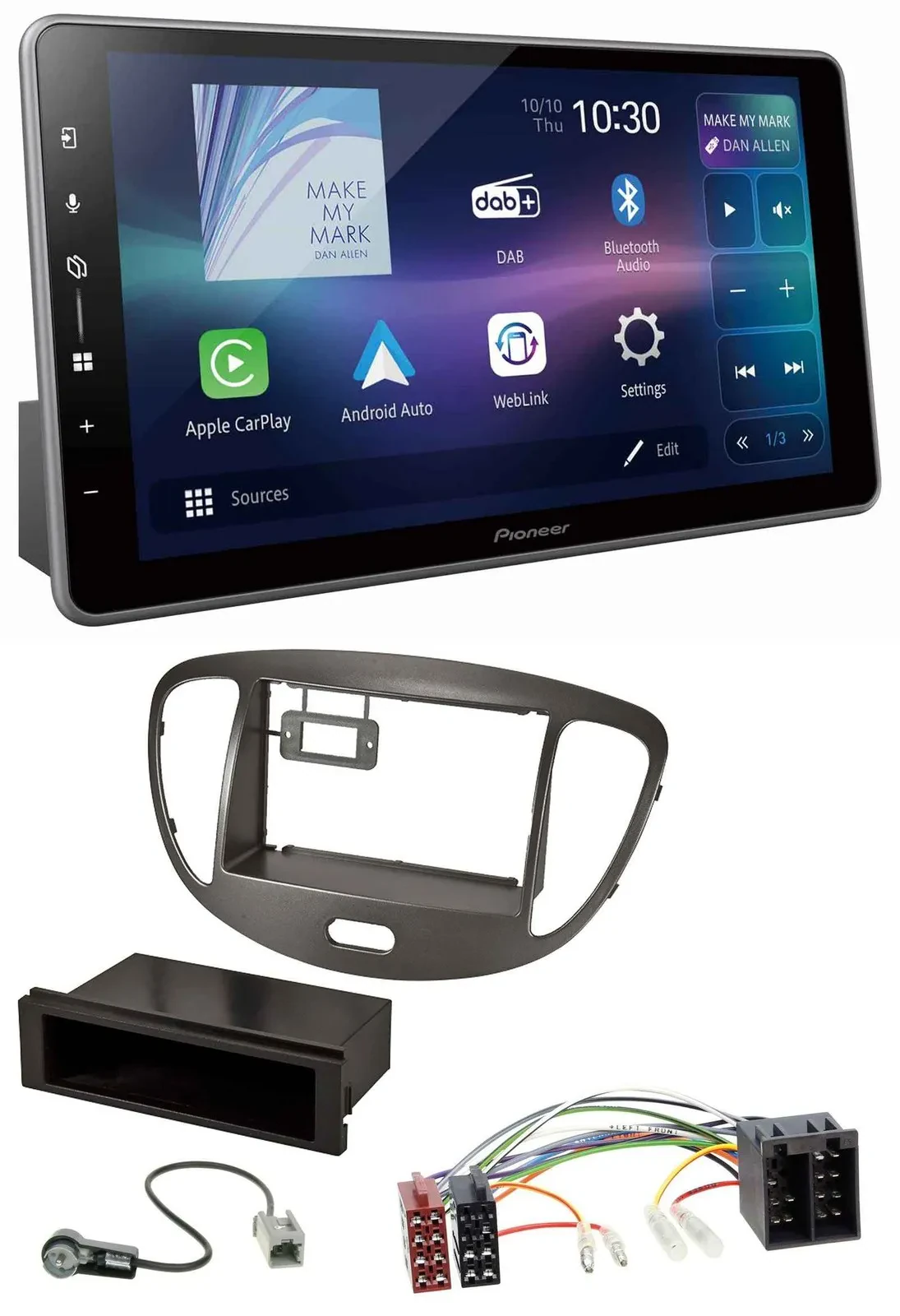 Автомагнитола для Hyundai i10 (2008–2013) Pioneer Bluetooth, USB, DAB, MP3, темно-серебристая