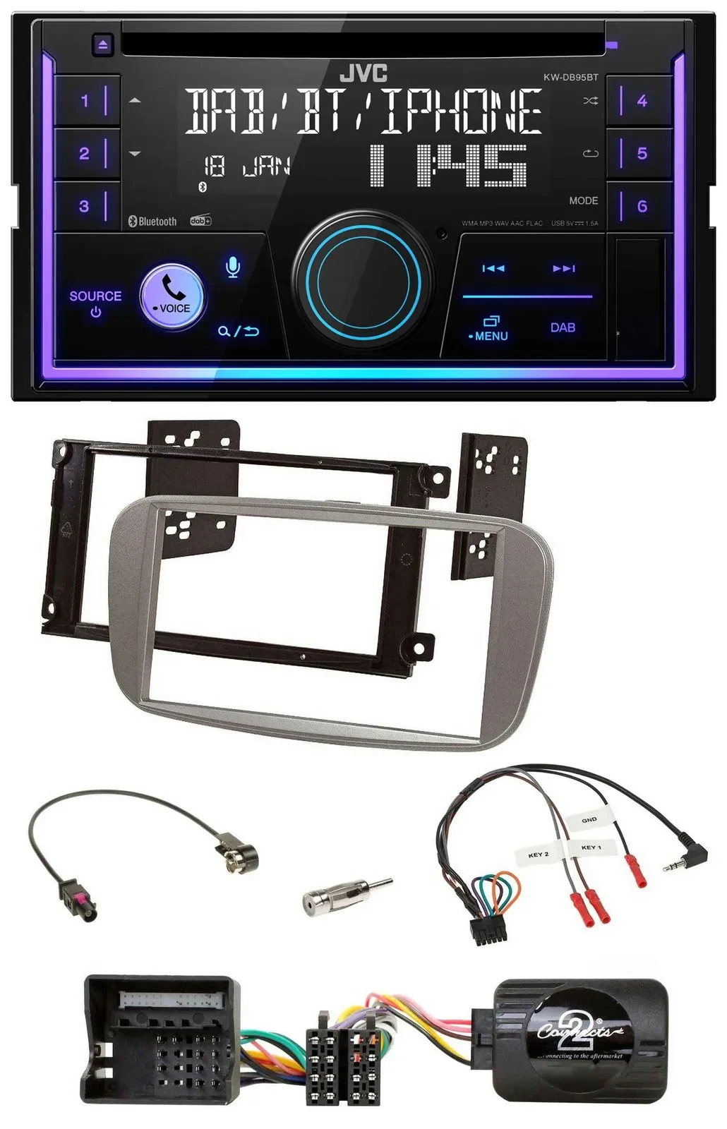 JVC Lenkrad USB 2DIN DAB Bluetooth CD Autoradio für Ford Mondeo S-Max ab 07 silb