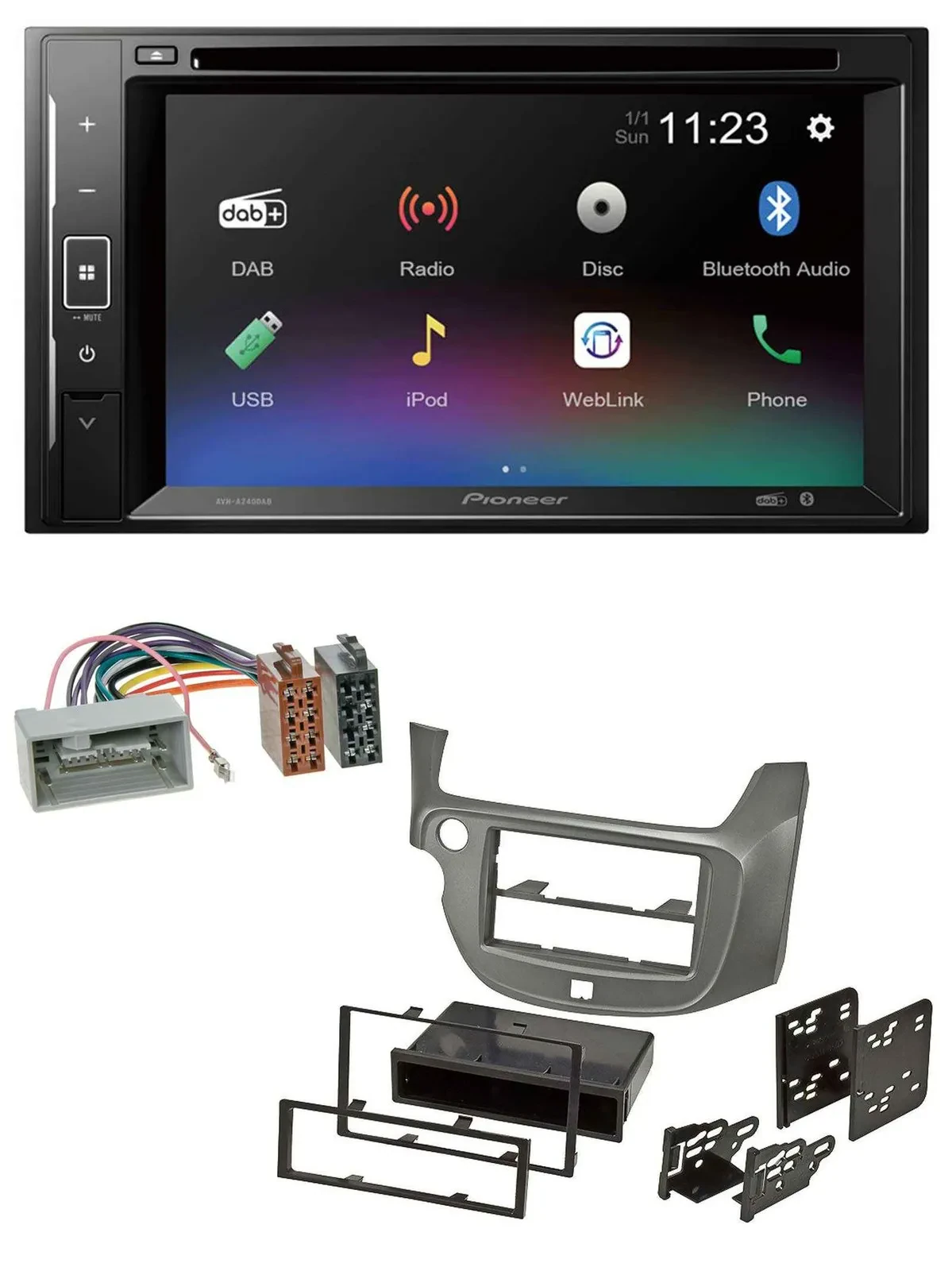 Pioneer Bluetooth MP3 USB 2DIN DAB DVD Autoradio für Honda Jazz ab 09 silber