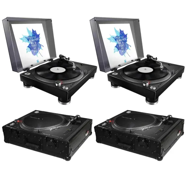 (2) Pioneer PLX-500 High-torque Direct Drive Turntables with Black ProX Cases