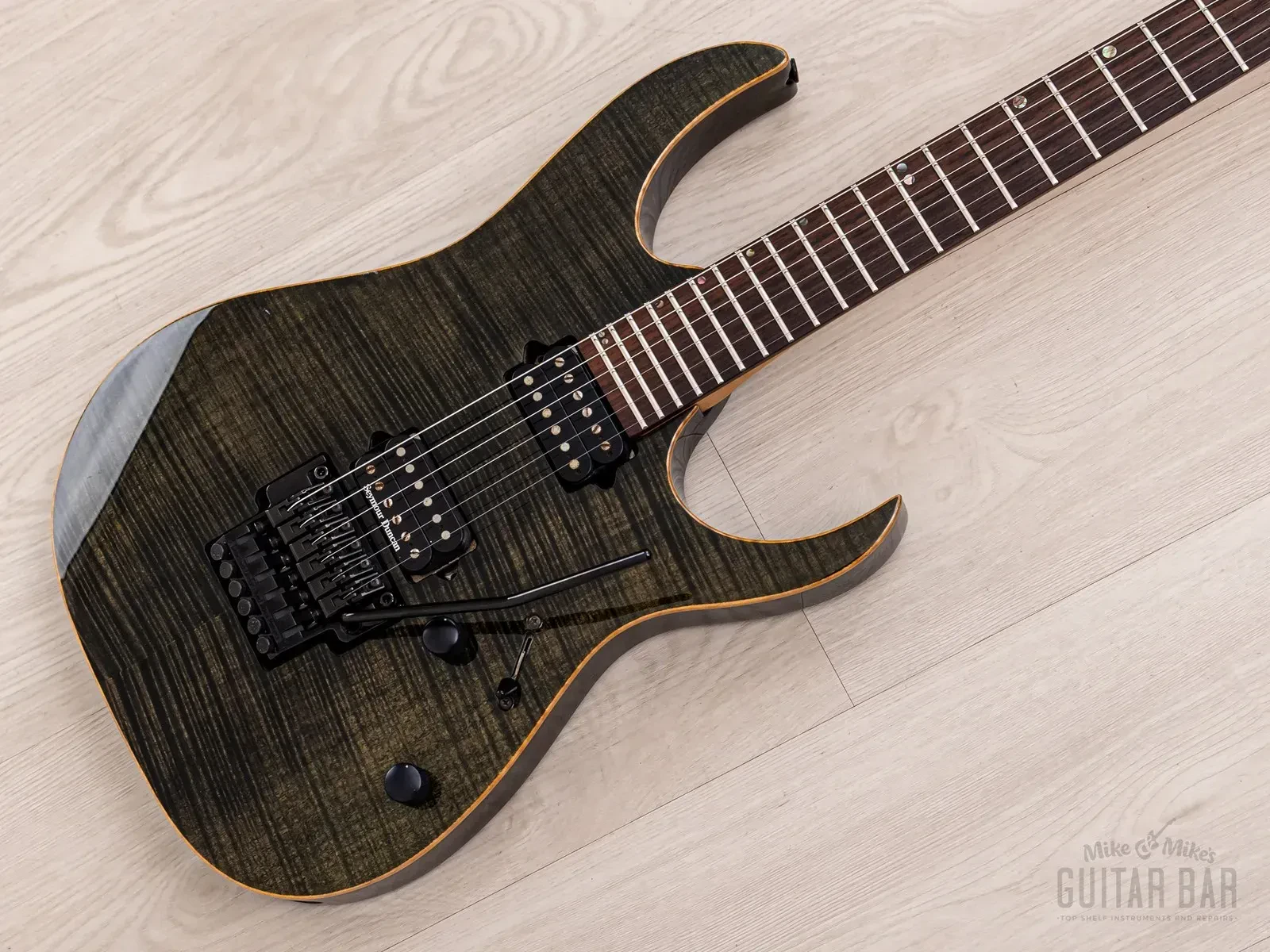 1996 Ibanez J Custom RG1702 Silky Black, AAAA Flame Maple, Seymour Duncan & Case